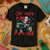 Farm Fun To Ride Santa Tractor Christmas Kids T-Shirt thumb 3
