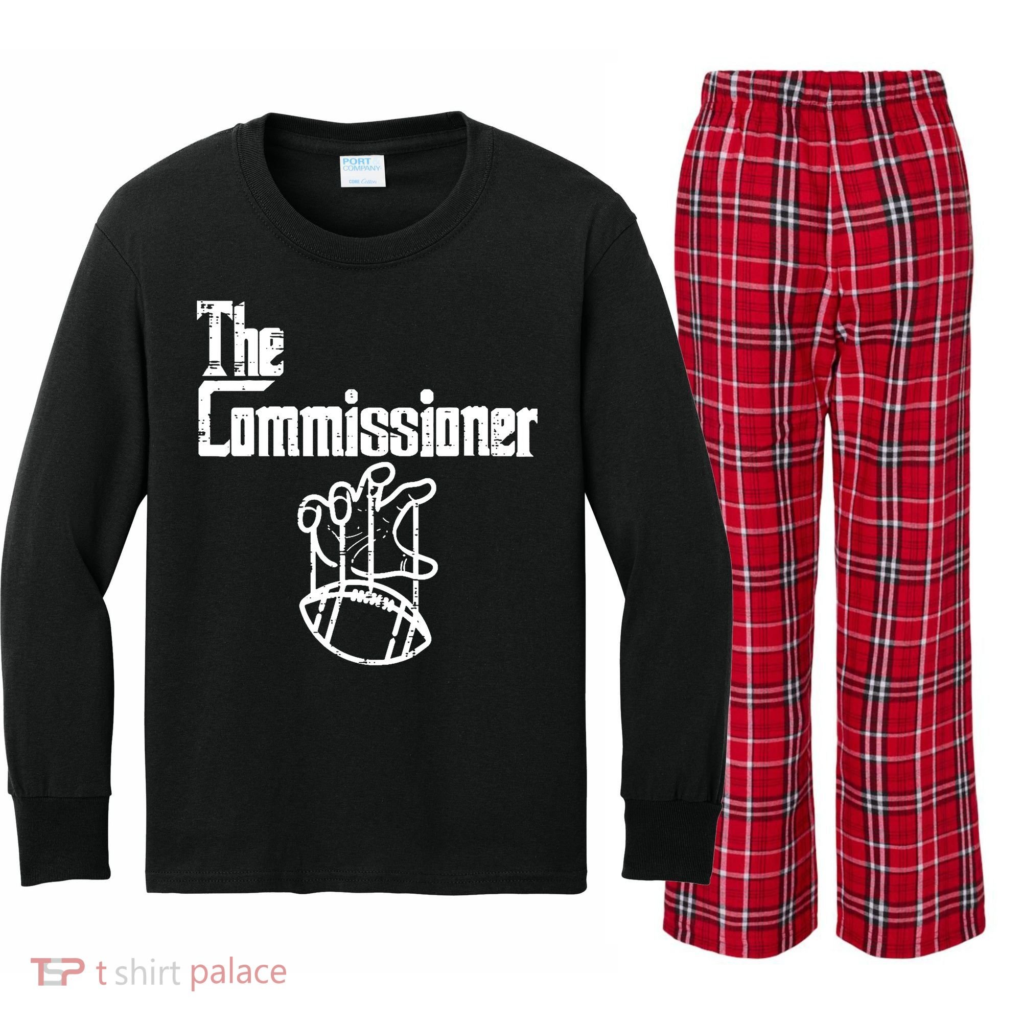 Fantasy Football The Commissioner Funny Kids Long Sleeve Plaid Pajama Set