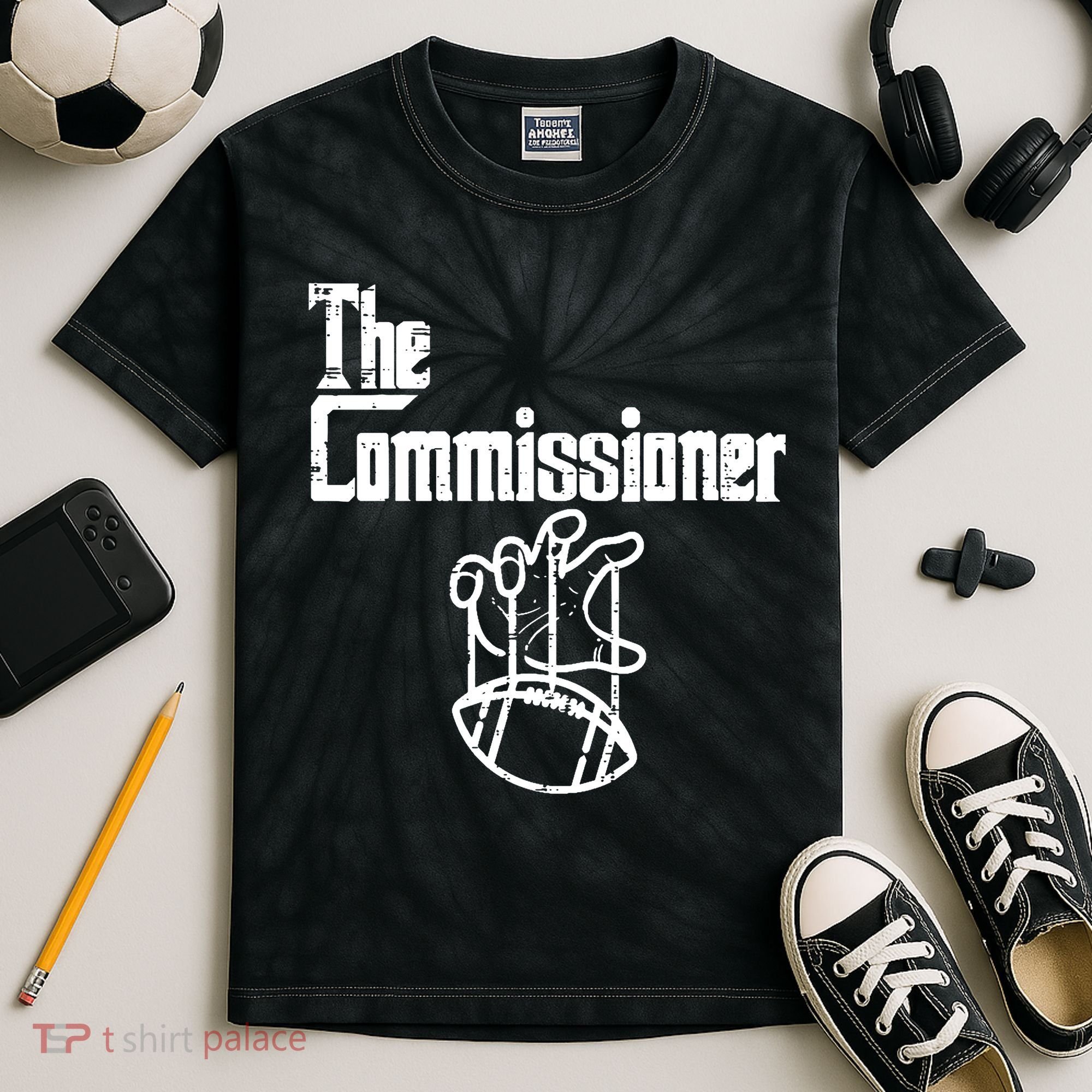 Fantasy Football The Commissioner Funny Kids Tie-Dye T-Shirt