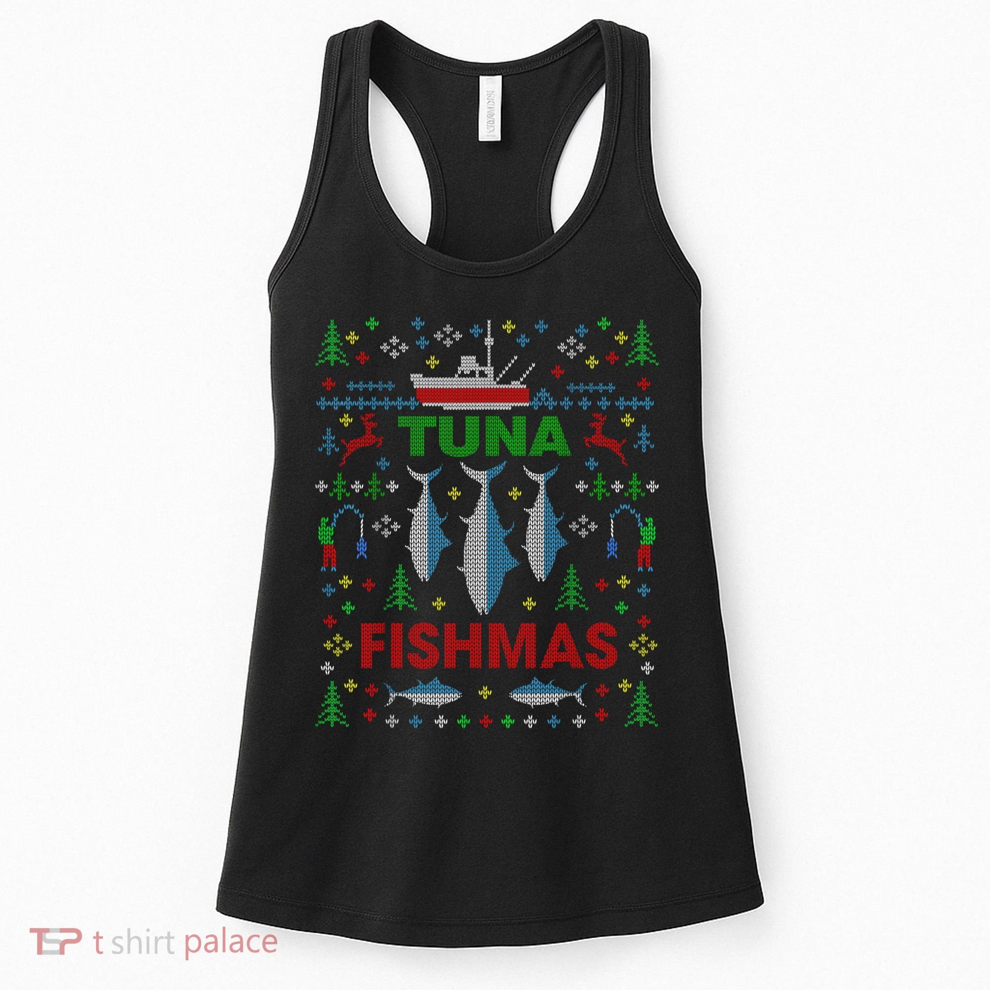 Funny Fish Tuna Fishmas Ugly Christmas Sweater Party Fisherman Women's Tank Top