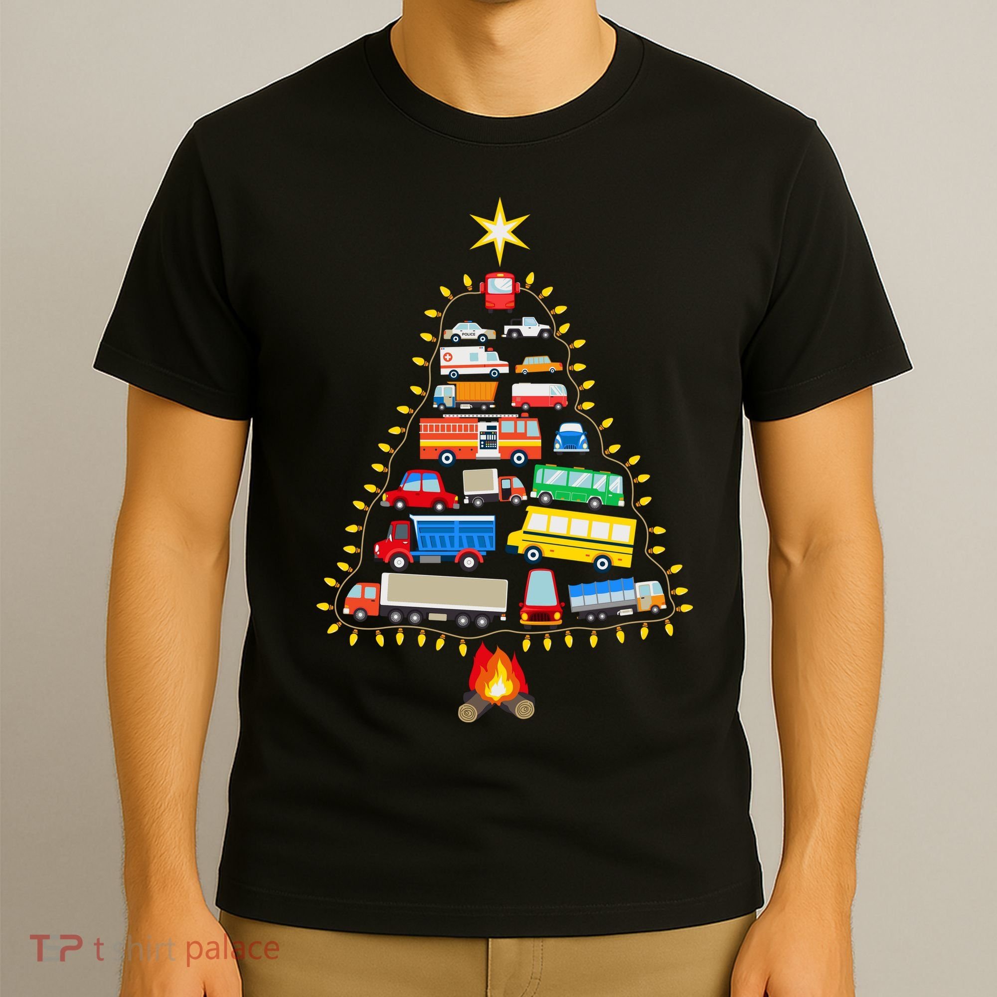 Firefighter Fire Truck Christmas Tree Xmas Tshirt T-Shirt