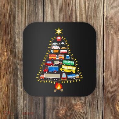 Firefighter Fire Truck Christmas Tree Xmas Tshirt Coaster
