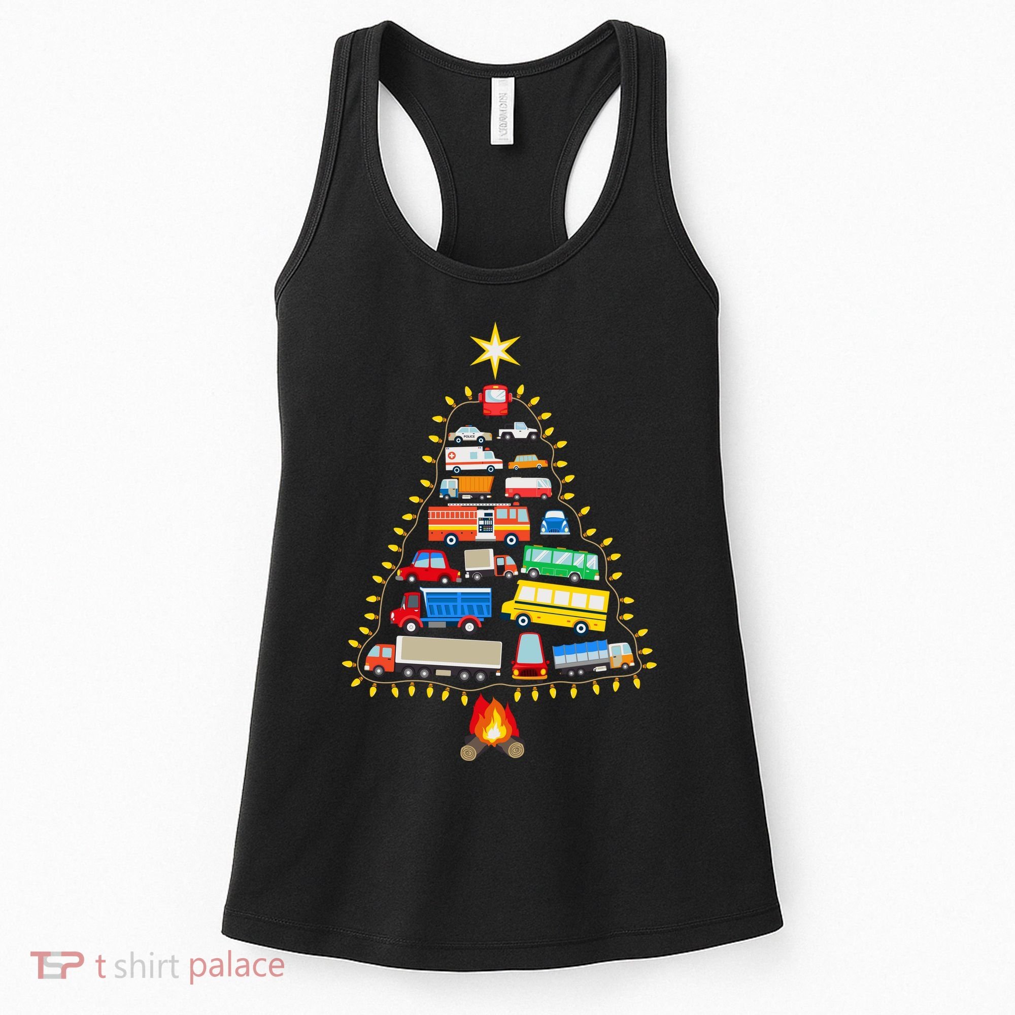 Firefighter Fire Truck Christmas Tree Xmas Tshirt Women's Tank Top