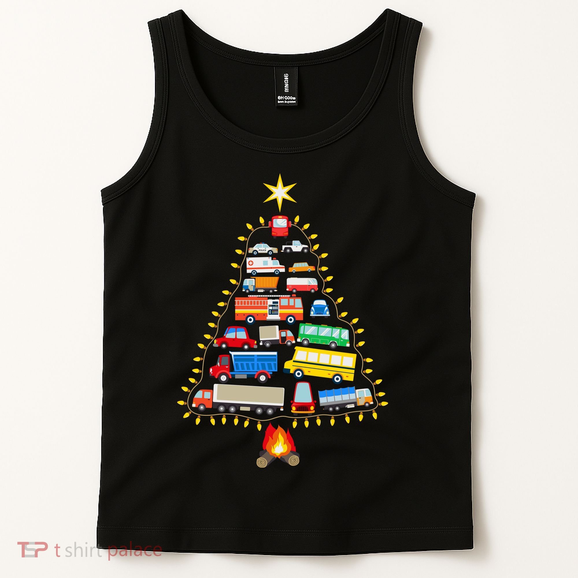 Firefighter Fire Truck Christmas Tree Xmas Tshirt Tank Top