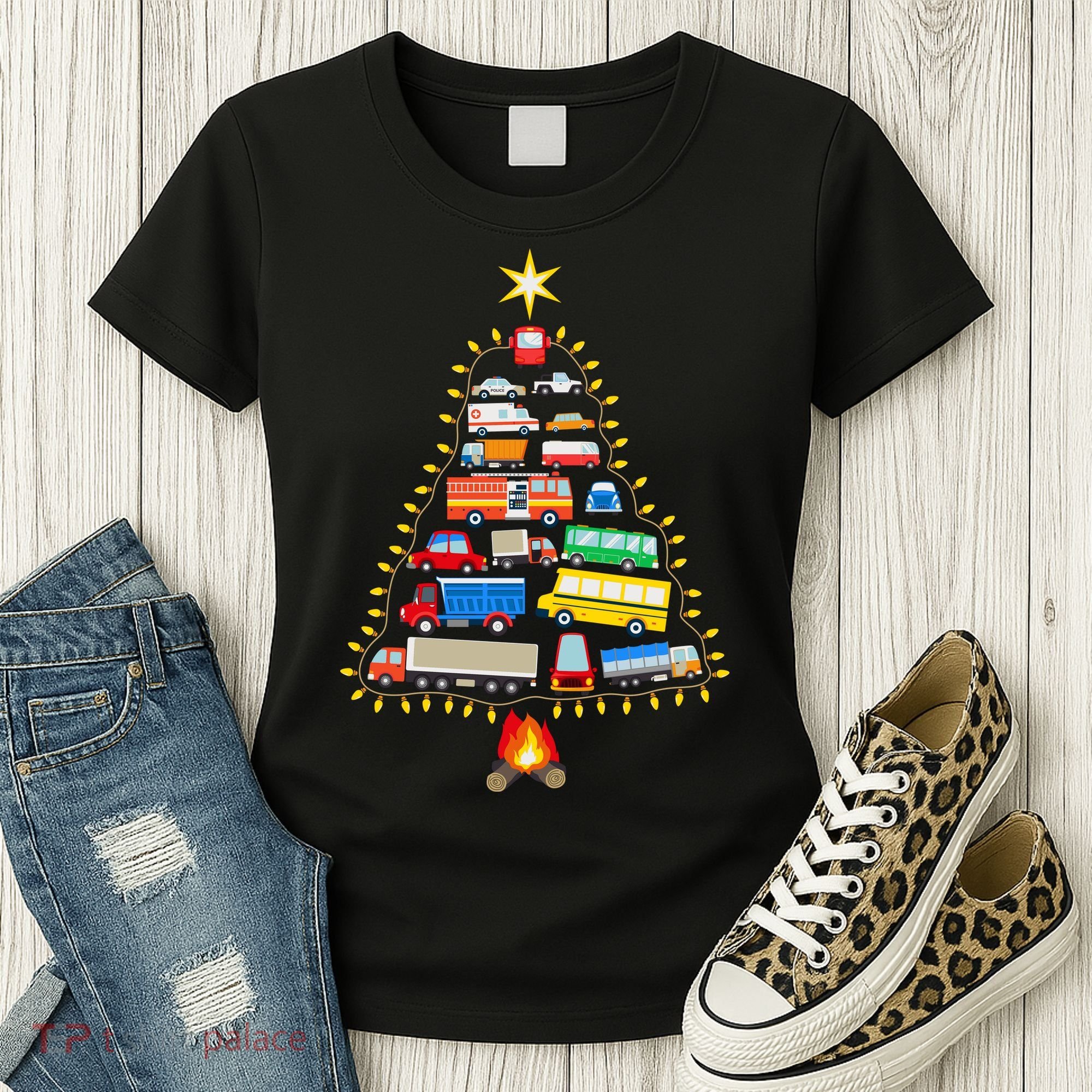Firefighter Fire Truck Christmas Tree Xmas Tshirt Women's T-Shirt