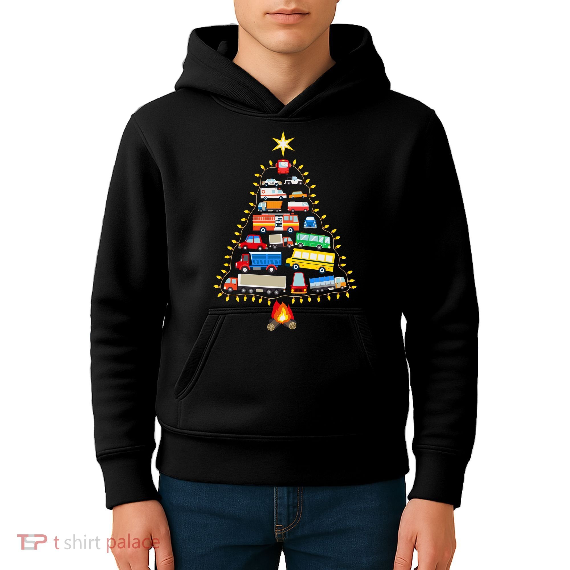 Firefighter Fire Truck Christmas Tree Xmas Tshirt Kids Hoodie