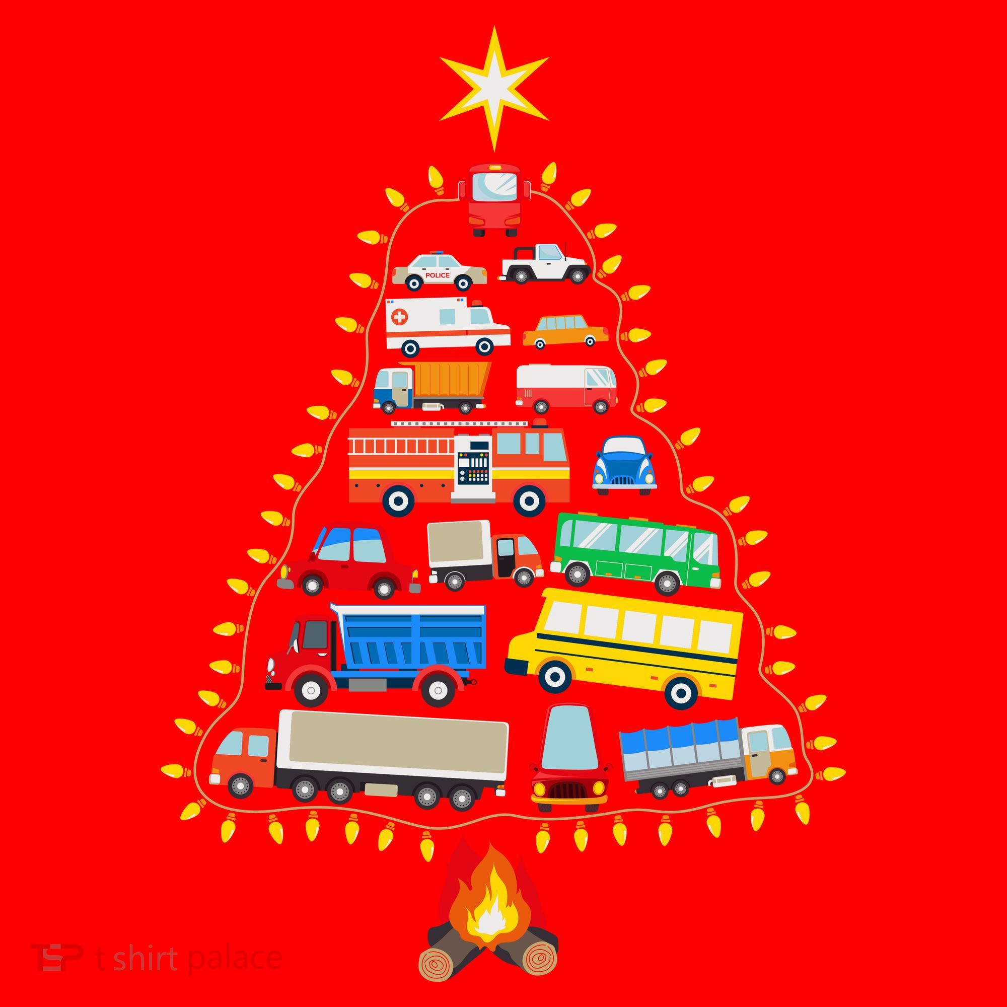 Firefighter Fire Truck Christmas Tree Xmas Tshirt Santa Hat