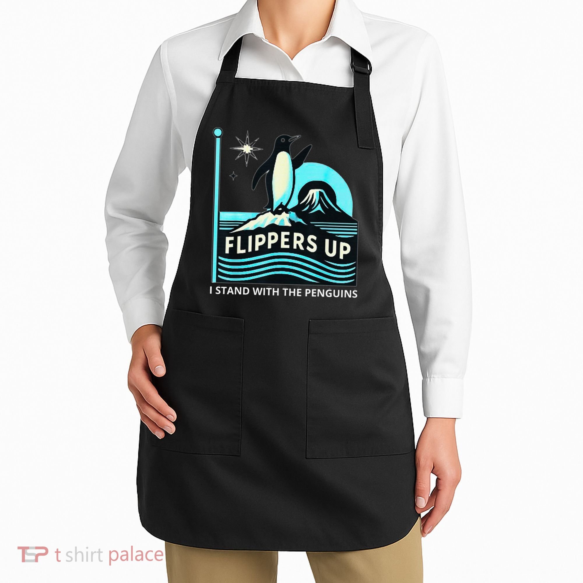 Funny-Penguin-Flippers-Up-I-Stand-With-The-Penguins Apron