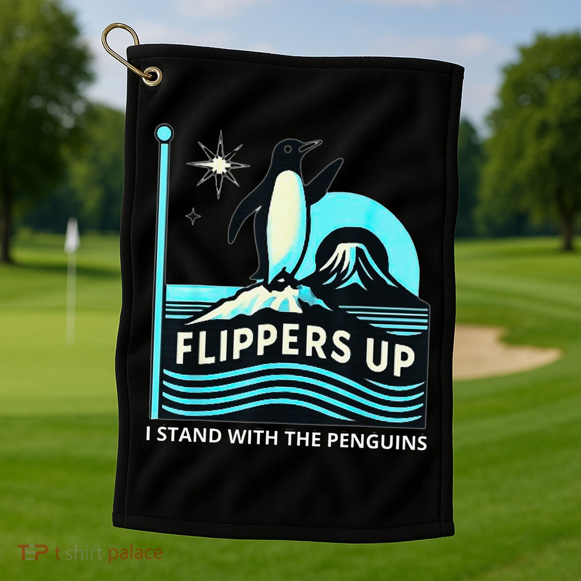 Funny-Penguin-Flippers-Up-I-Stand-With-The-Penguins Golf Towel