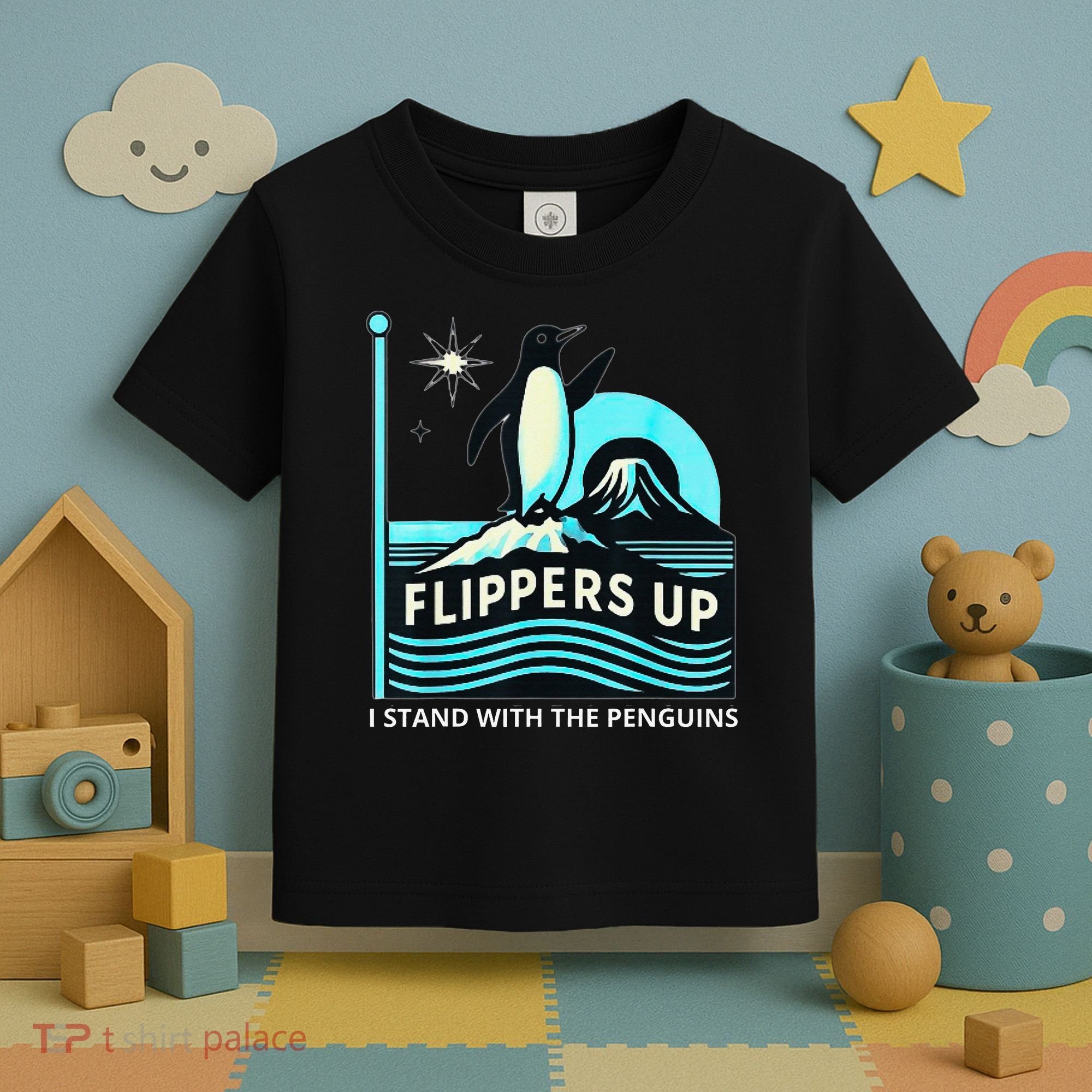 Funny-Penguin-Flippers-Up-I-Stand-With-The-Penguins Toddler T-Shirt