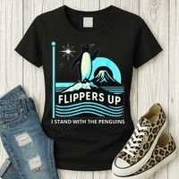 Funny-Penguin-Flippers-Up-I-Stand-With-The-Penguins Women's T-Shirt thumb 3