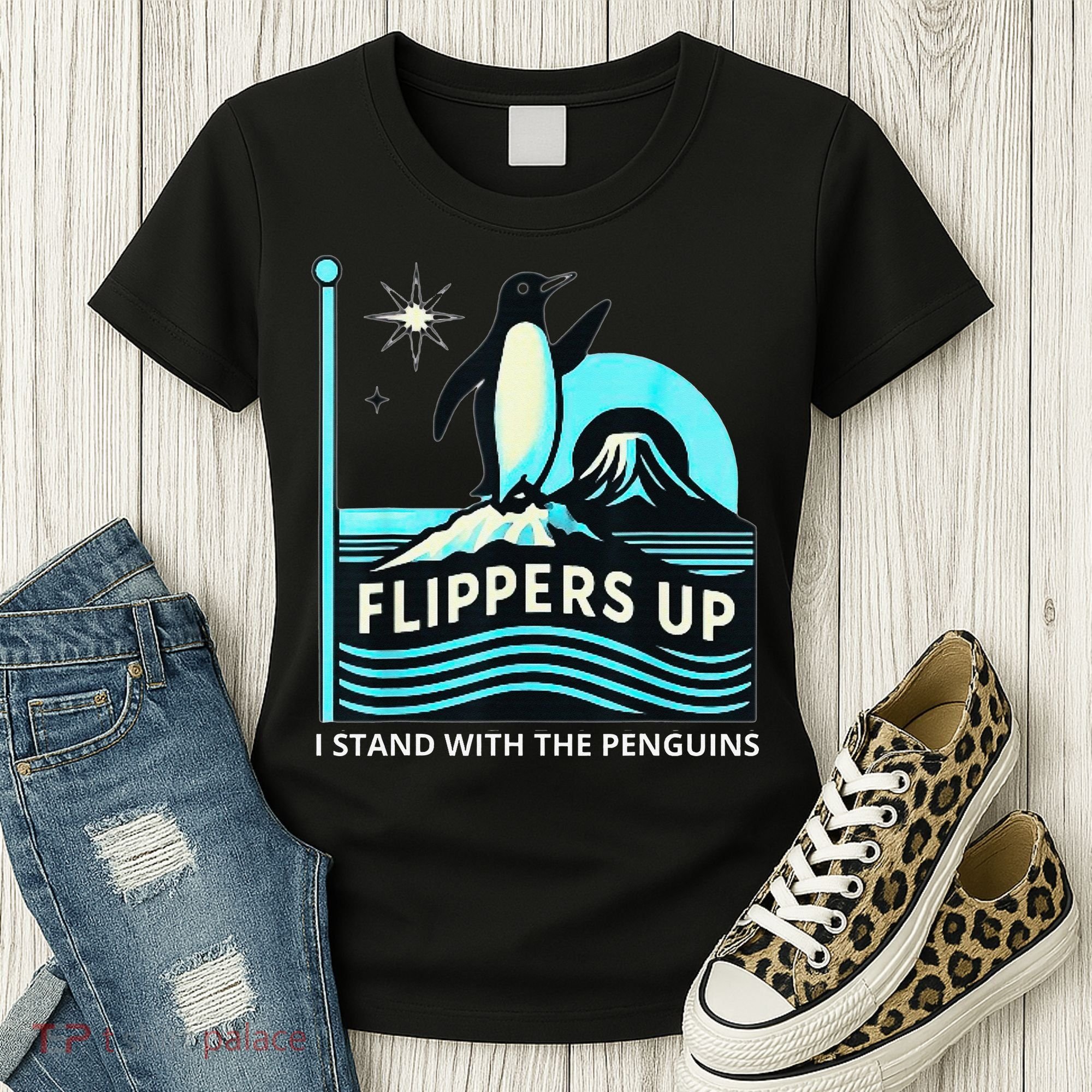 Funny-Penguin-Flippers-Up-I-Stand-With-The-Penguins Women's T-Shirt