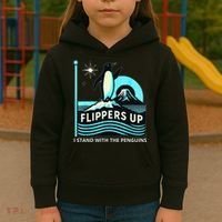Funny-Penguin-Flippers-Up-I-Stand-With-The-Penguins Kids Hoodie thumb 3