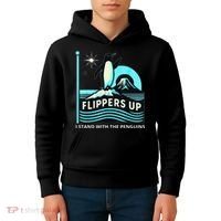 Funny-Penguin-Flippers-Up-I-Stand-With-The-Penguins Kids Hoodie thumb 4