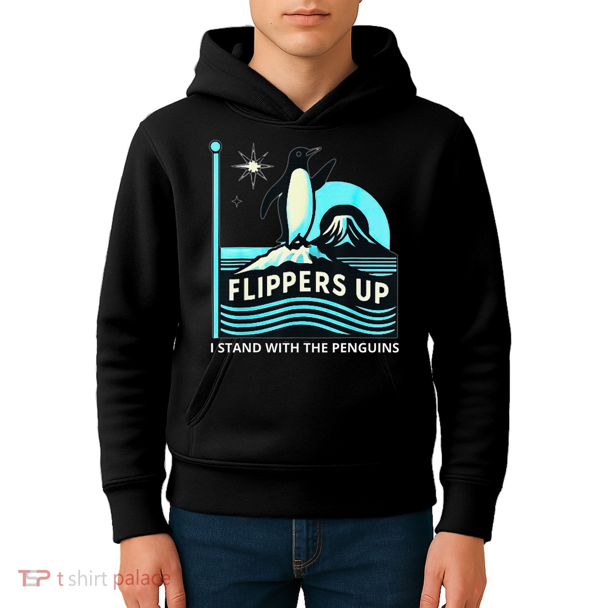 Funny-Penguin-Flippers-Up-I-Stand-With-The-Penguins Kids Hoodie