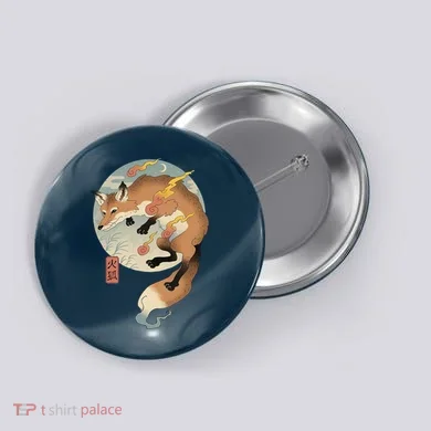 Fire Fox Ukiyo E Japanese Button