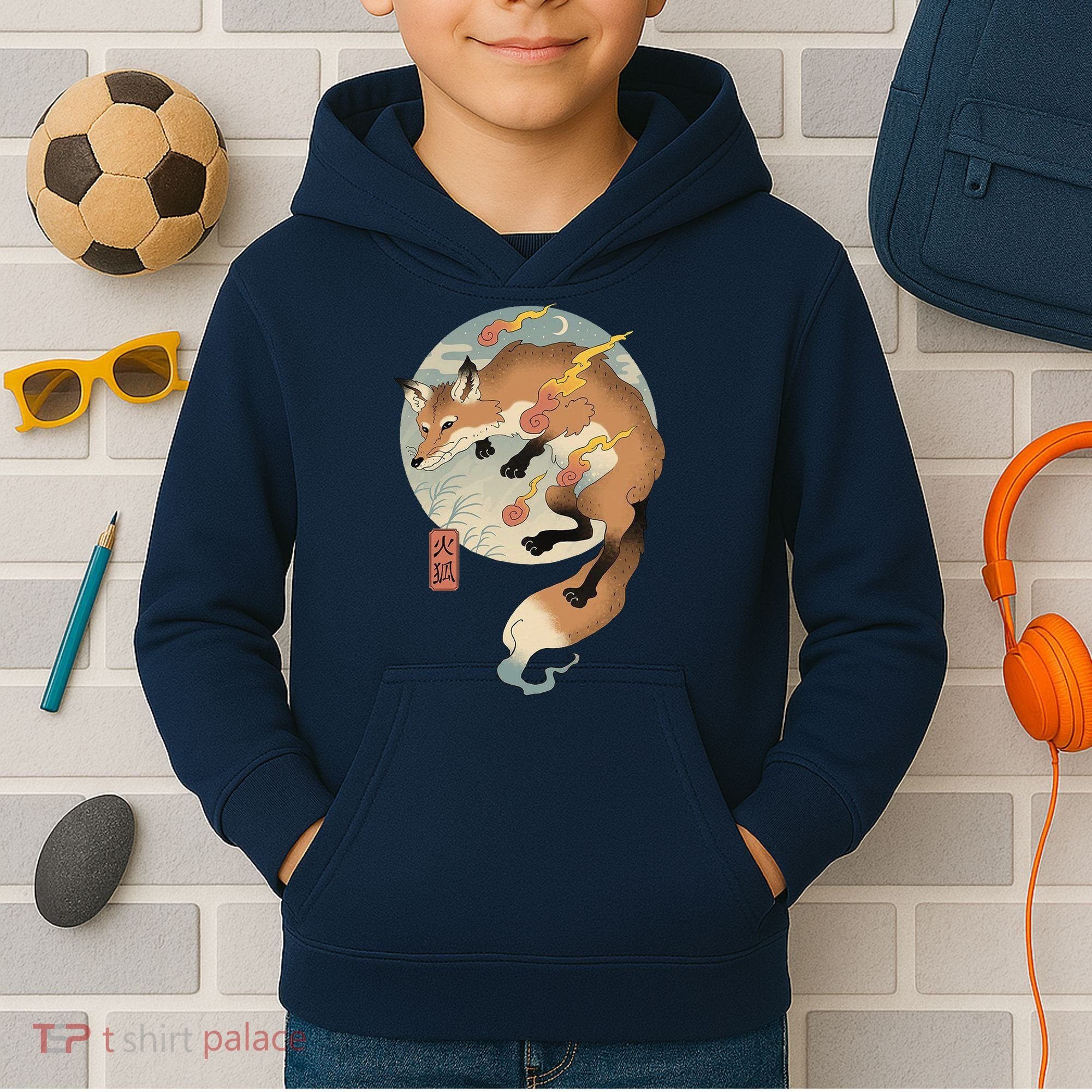 Fire Fox Ukiyo E Japanese Kids Hoodie