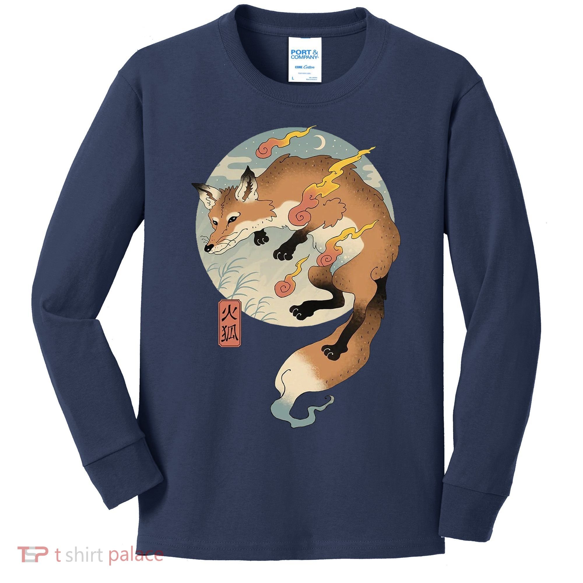 Fire Fox Ukiyo E Japanese Kids Long Sleeve Shirt