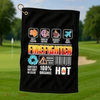 Funny Firefighter Warning Label Golf Towel thumb 1