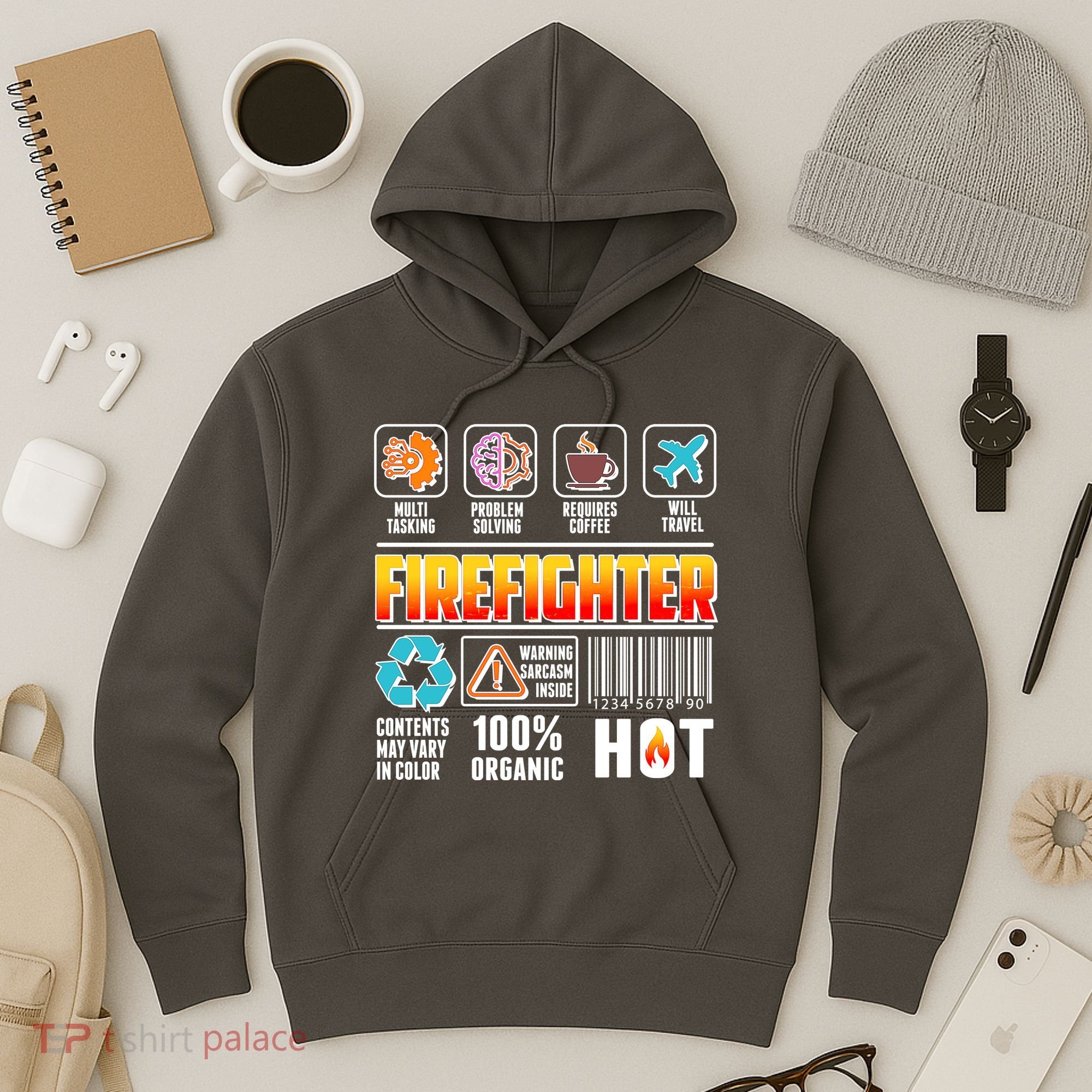 Funny Firefighter Warning Label Hoodie