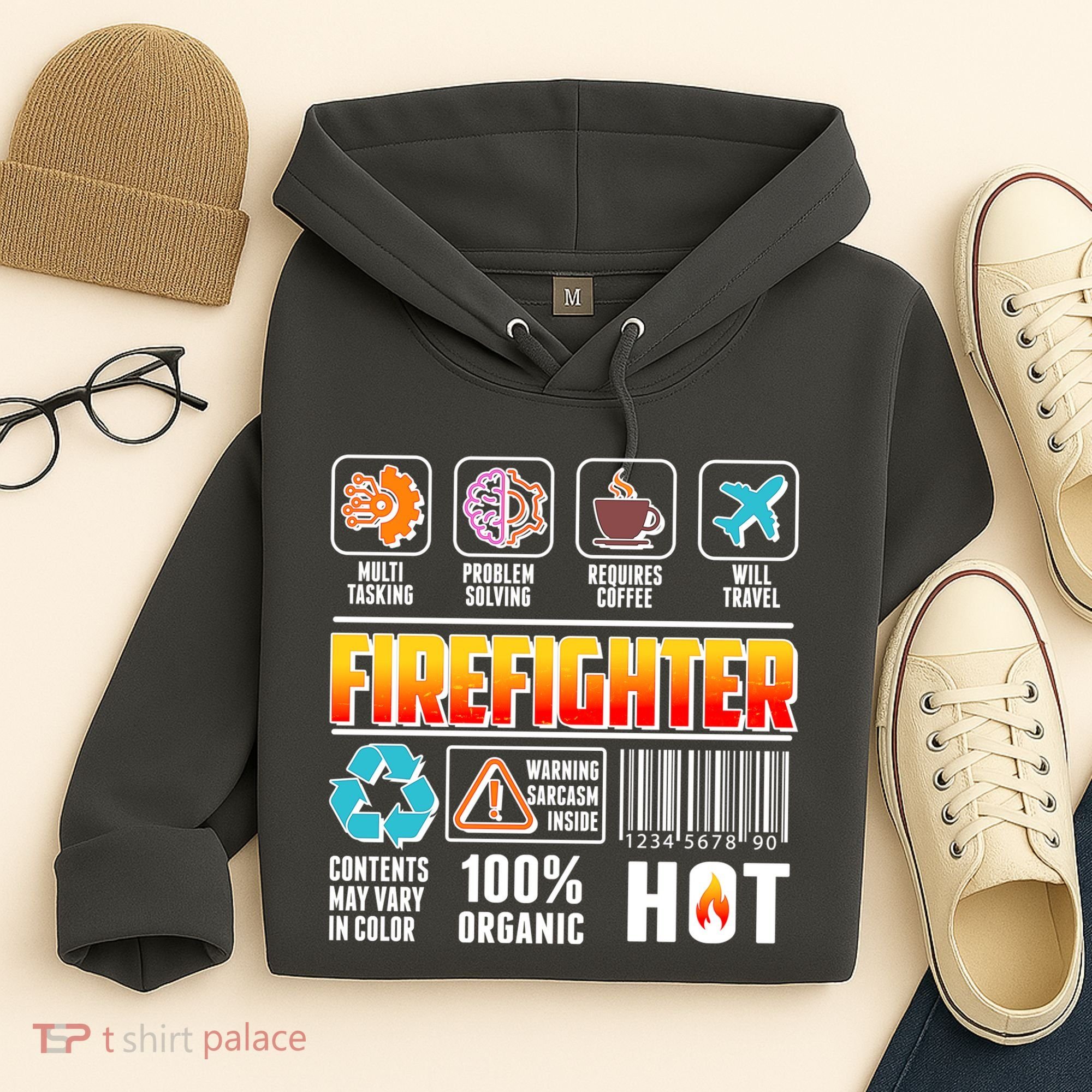 Funny Firefighter Warning Label Hoodie