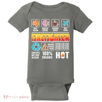 Funny Firefighter Warning Label Baby Bodysuit