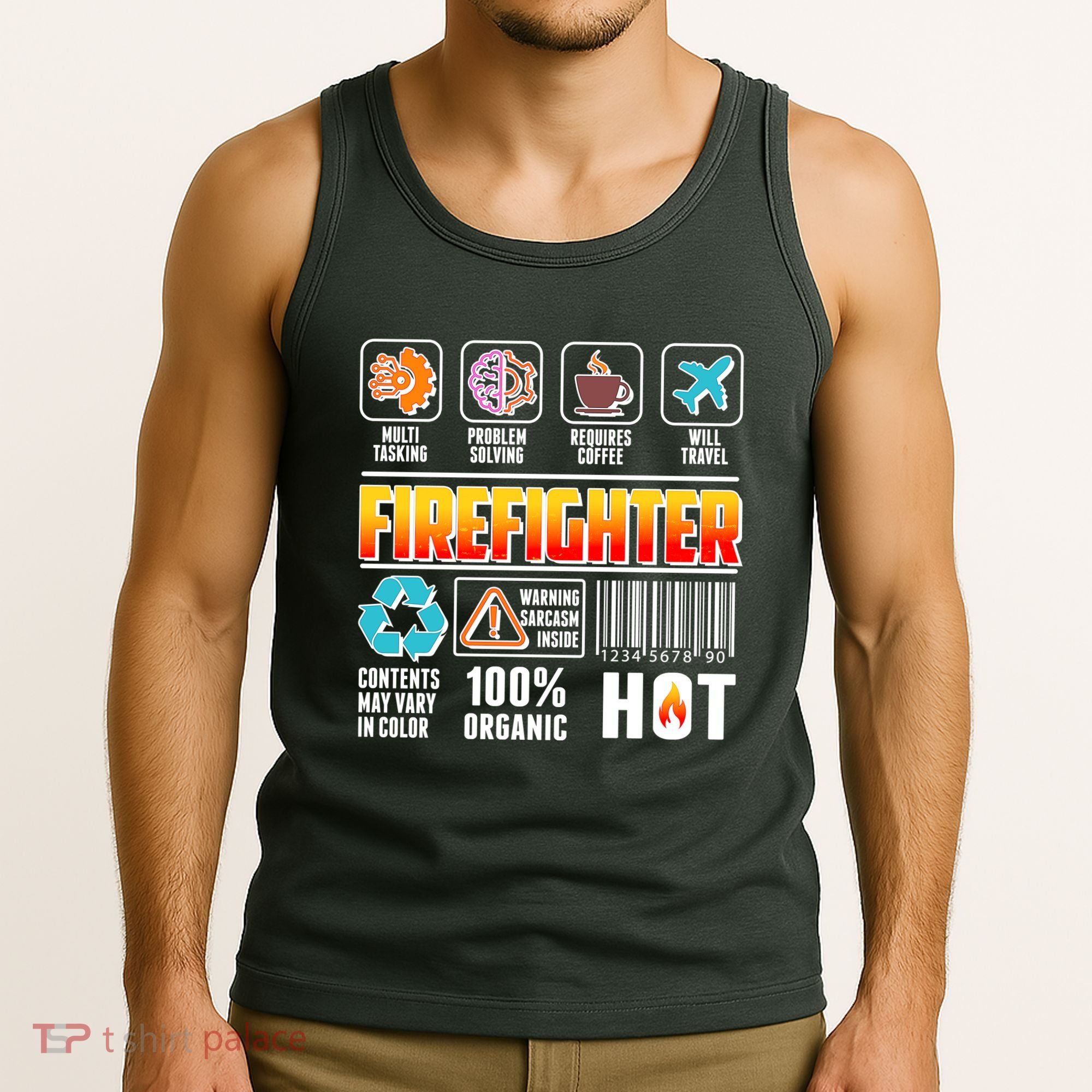 Funny Firefighter Warning Label Tank Top