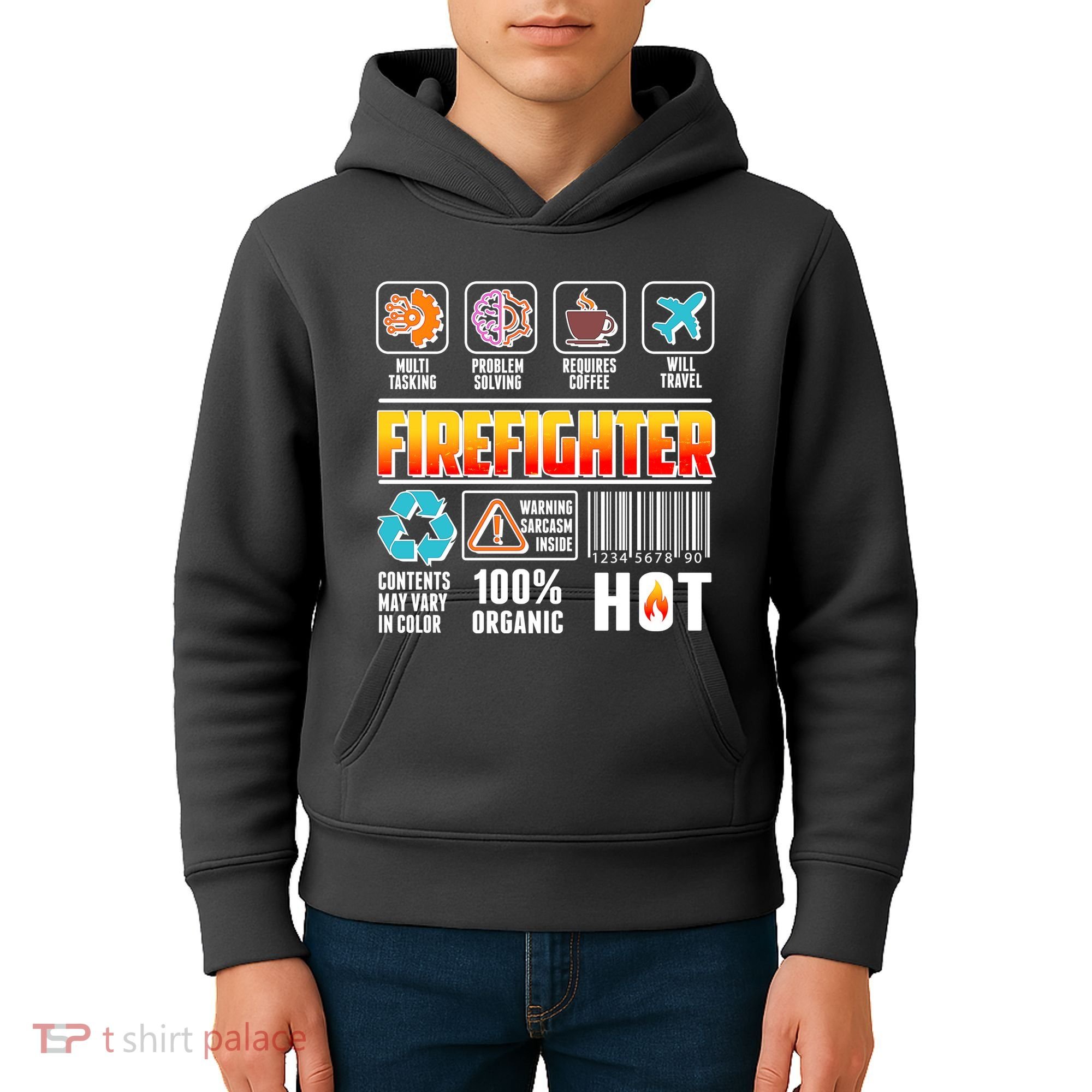 Funny Firefighter Warning Label Kids Hoodie
