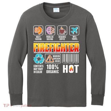 Funny Firefighter Warning Label Kids Long Sleeve Shirt