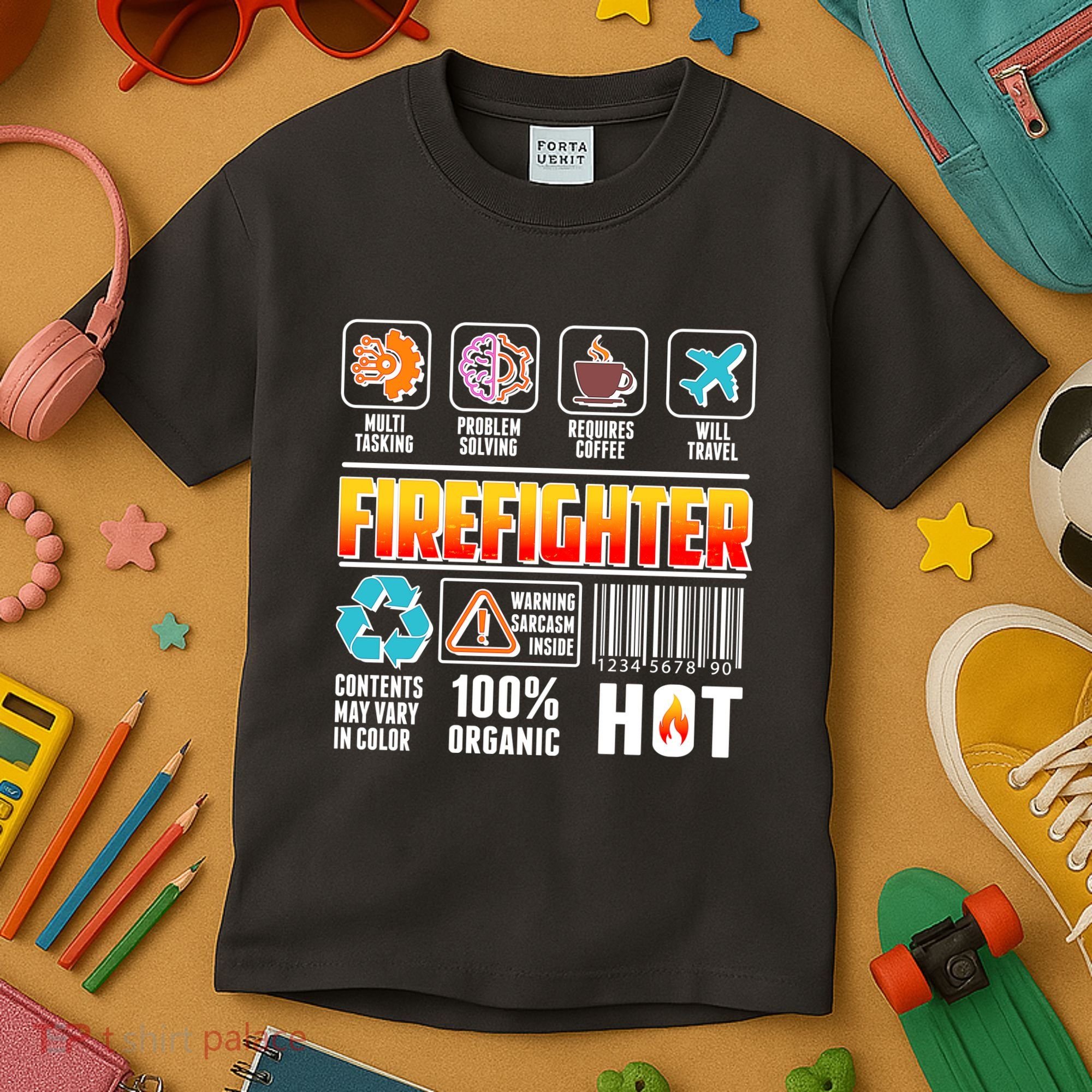 Funny Firefighter Warning Label Kids T-Shirt