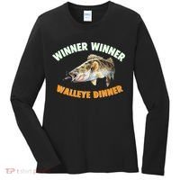 Funny Fishing WINNER WINNER WALLEYE DINNER Fish Fry Women's Long Sleeve Shirt thumb 0