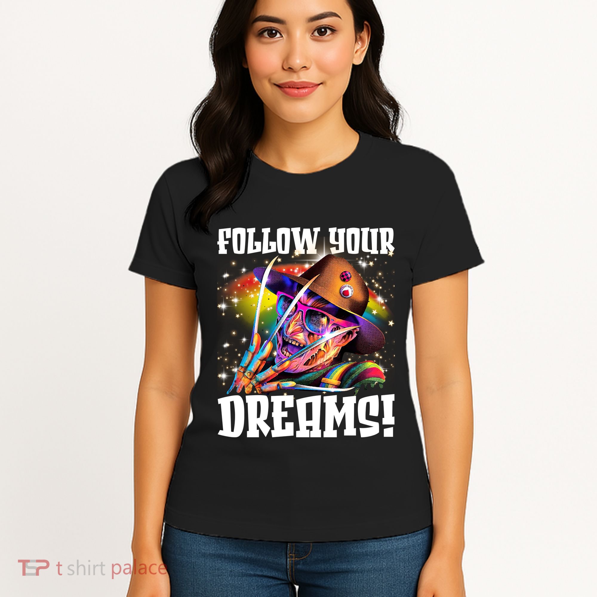 Freddy Follow Your Dream Rainbow Freddy Nightmare Horror Halloween Women's T-Shirt