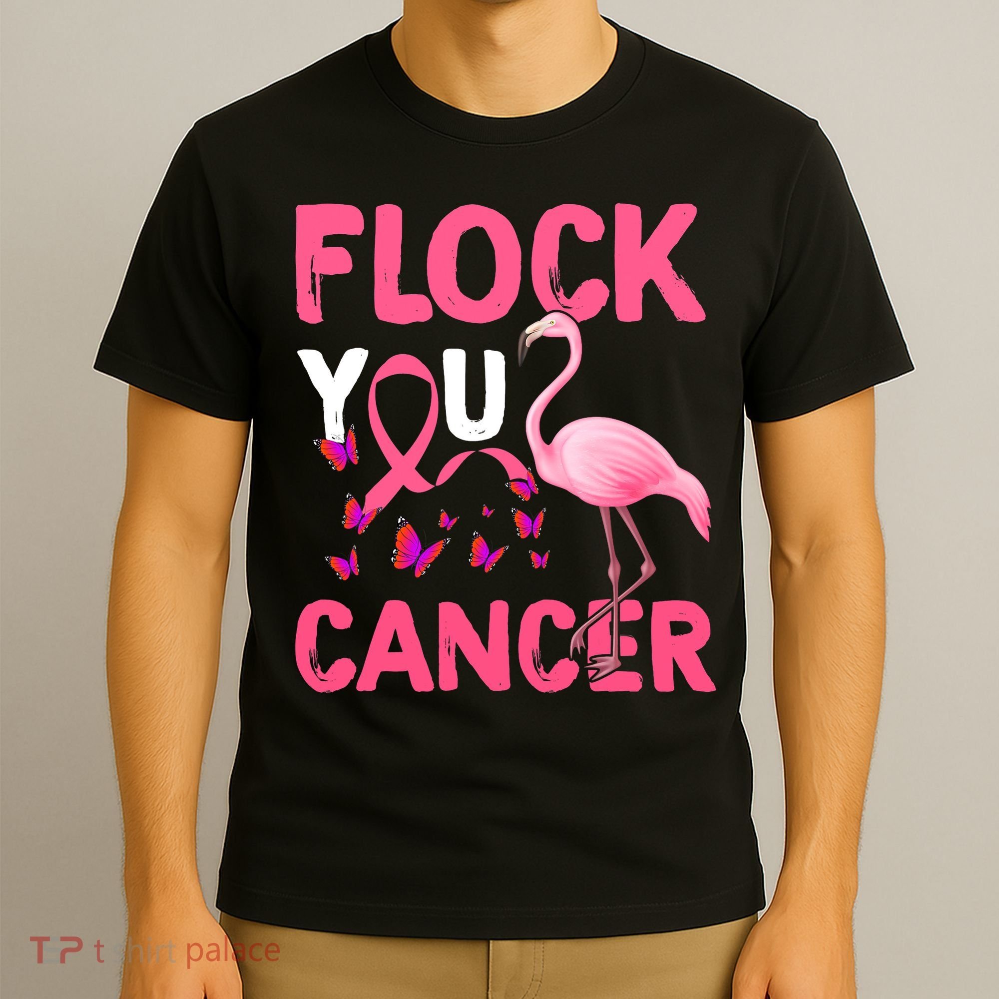 Funny Flock You Flamingo Cancer Breast Cancer T-Shirt