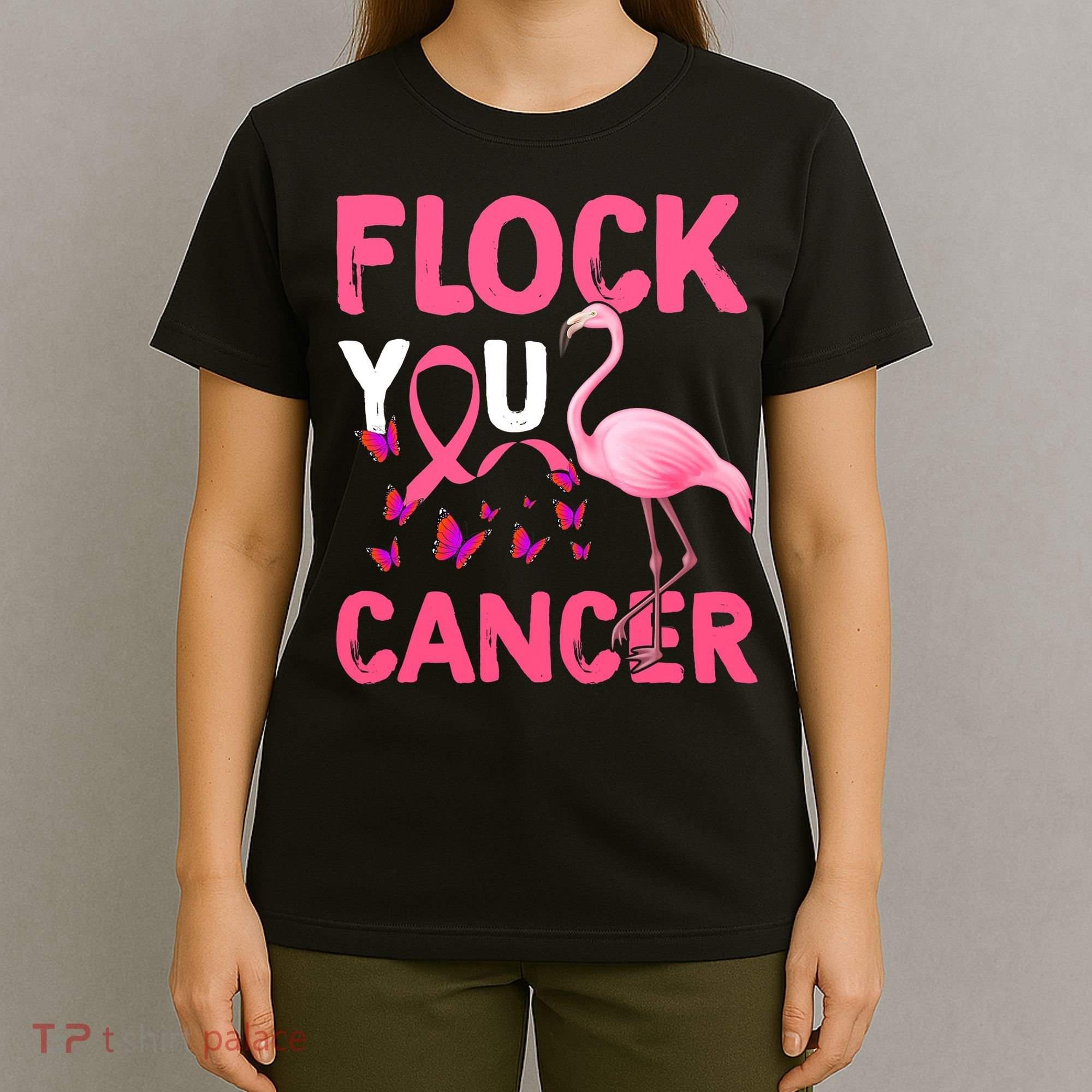 Funny Flock You Flamingo Cancer Breast Cancer T-Shirt