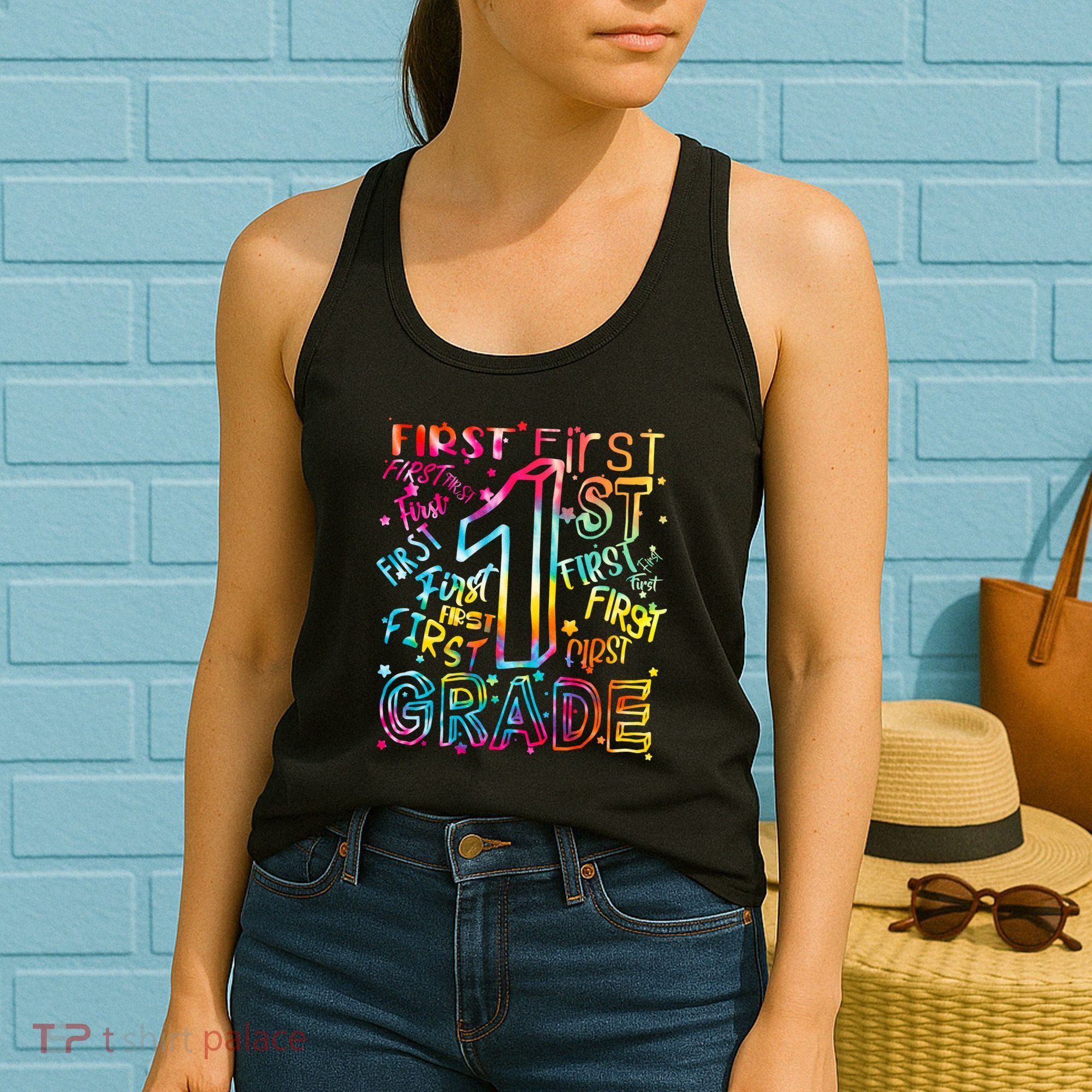 First Grade 1st Grade Tie Dye Word Art Women's Tank Top