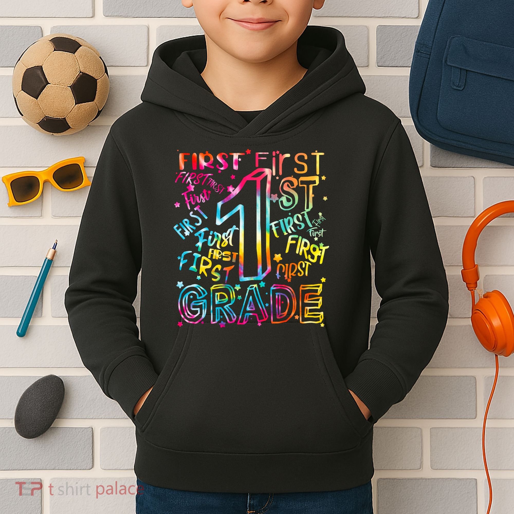 First Grade 1st Grade Tie Dye Word Art Kids Hoodie
