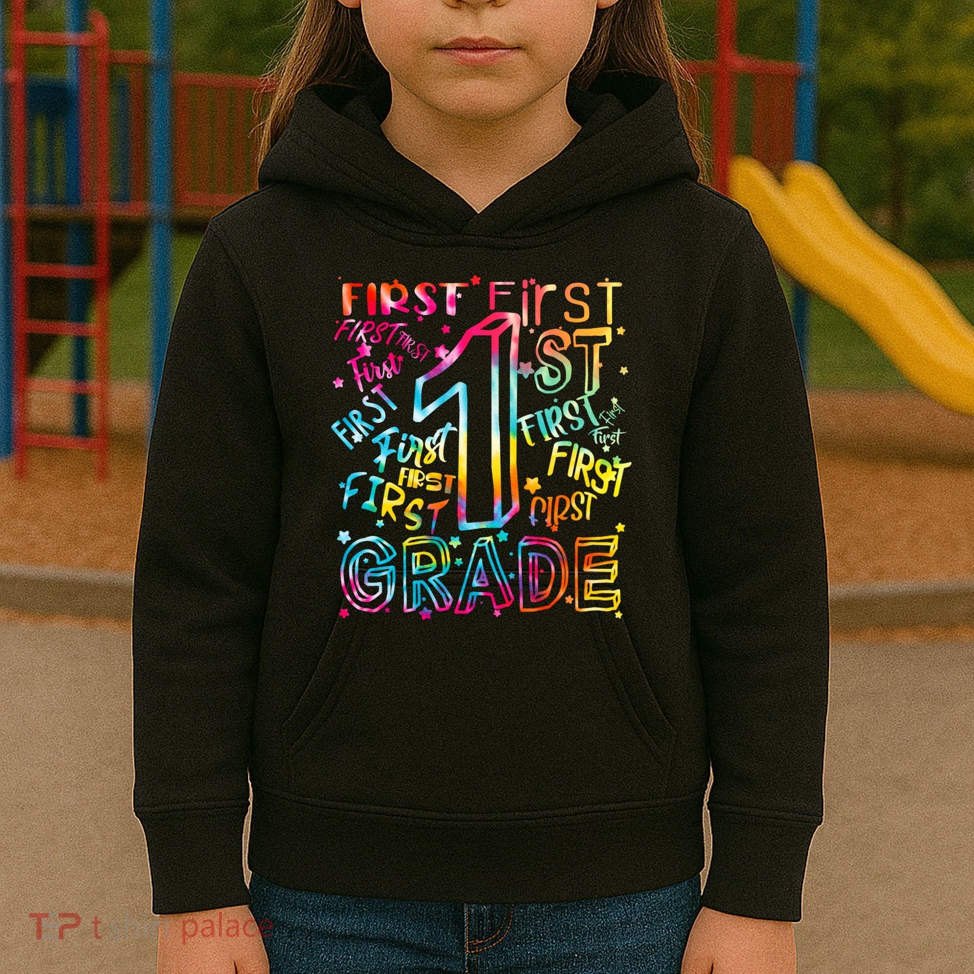 First Grade 1st Grade Tie Dye Word Art Kids Hoodie