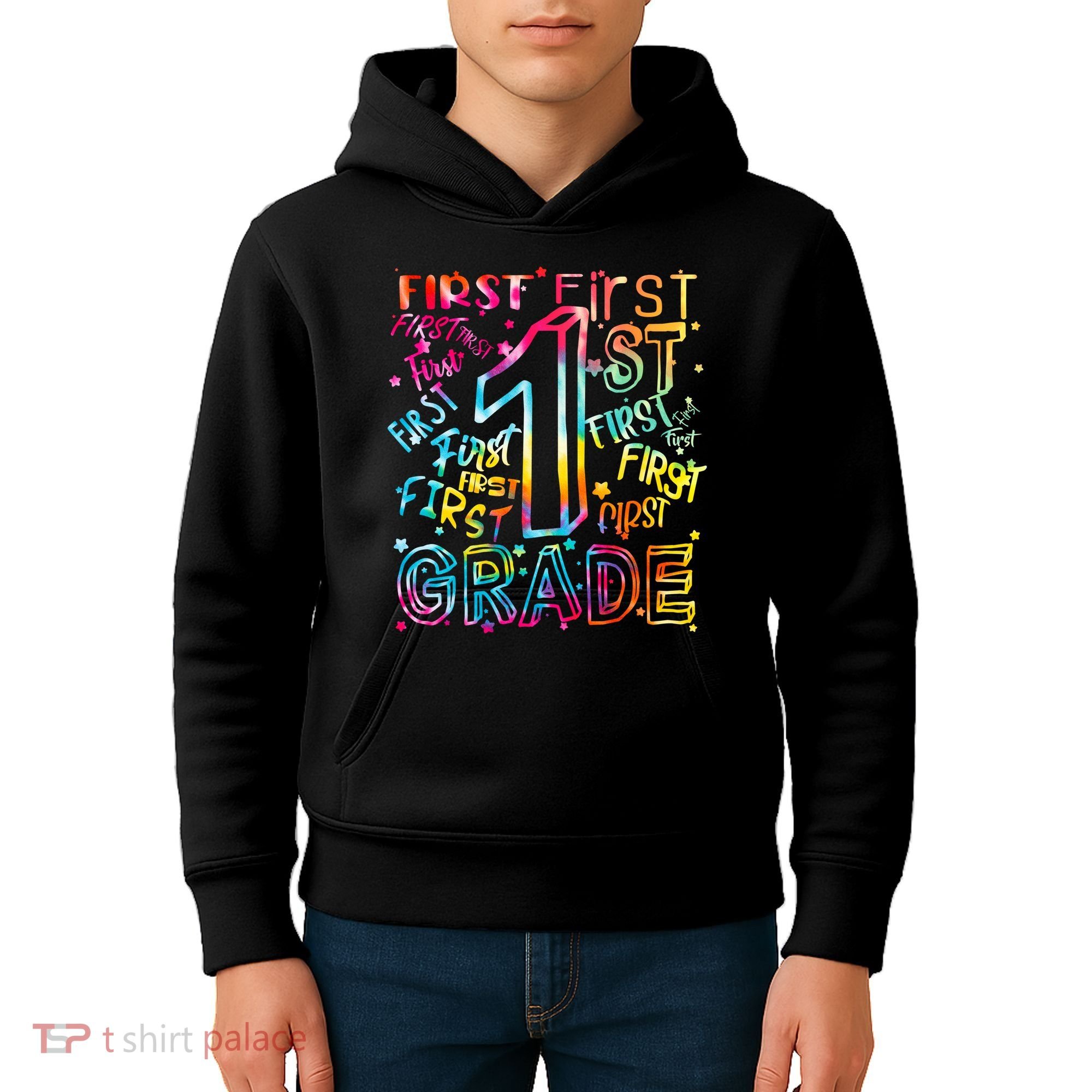 First Grade 1st Grade Tie Dye Word Art Kids Hoodie