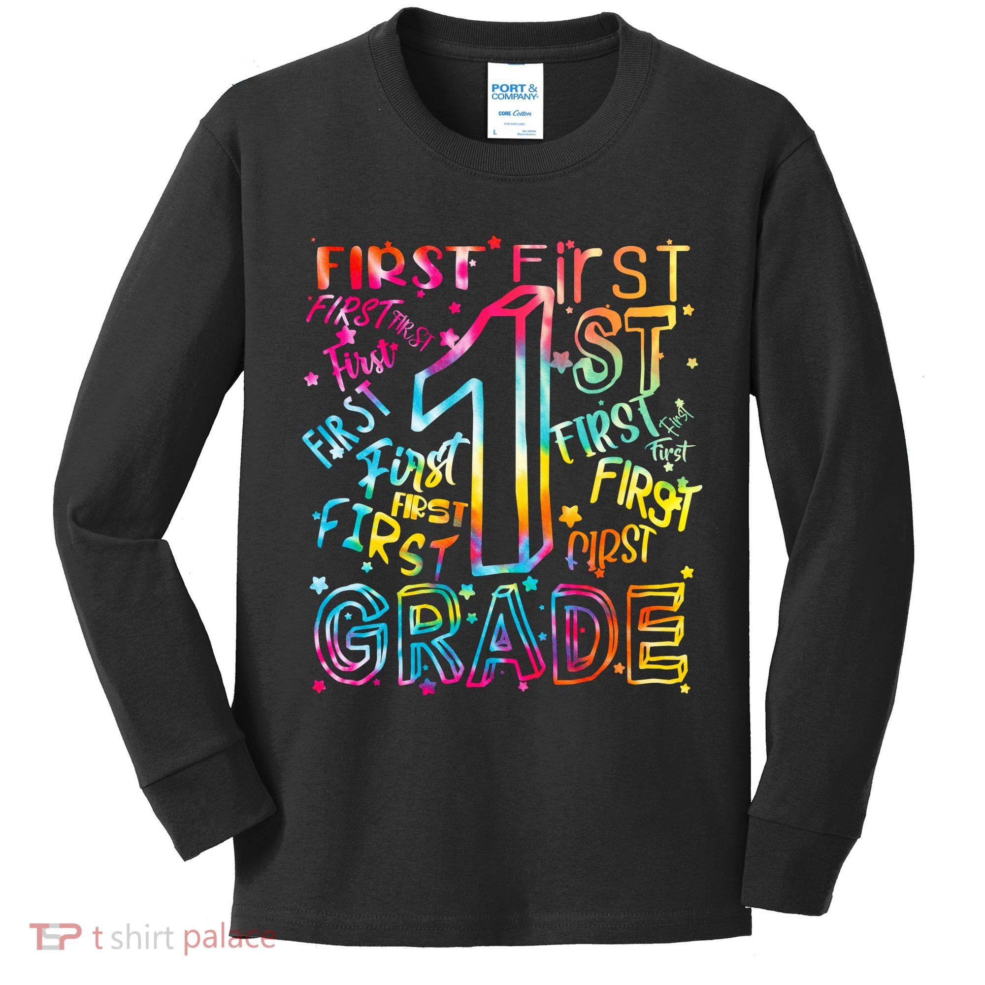 First Grade 1st Grade Tie Dye Word Art Kids Long Sleeve Shirt