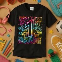 First Grade 1st Grade Tie Dye Word Art Kids T-Shirt thumb 3