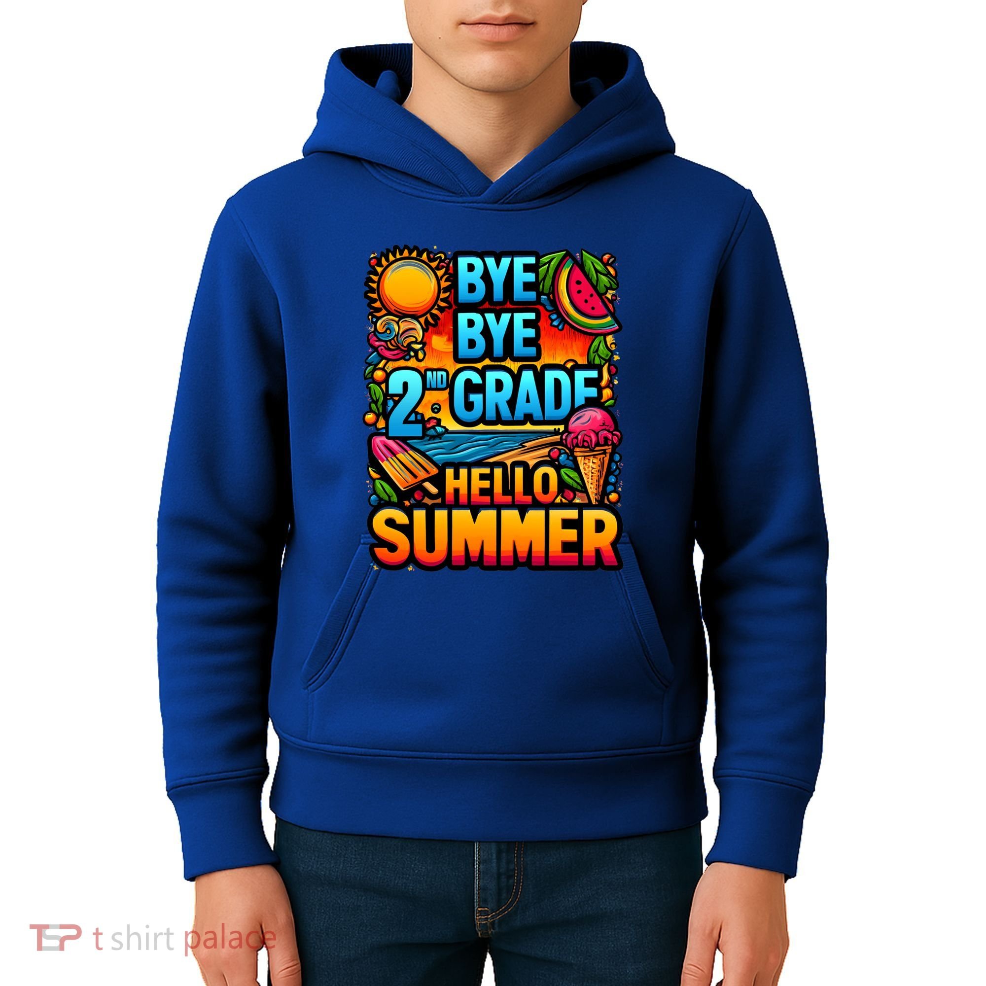 Funny Goodbye 2nd Grade Hello Summer Funny Gift Kids Hoodie