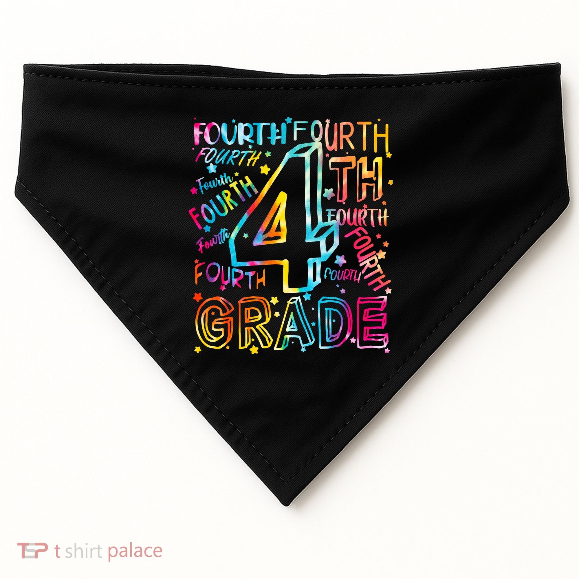 Fourth Grade 4th Grade Tie Dye Word Art USA-Made Doggie Bandana