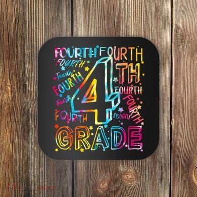 Fourth Grade 4th Grade Tie Dye Word Art Coaster