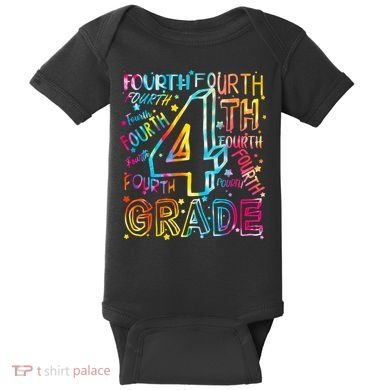 Fourth Grade 4th Grade Tie Dye Word Art Baby Bodysuit