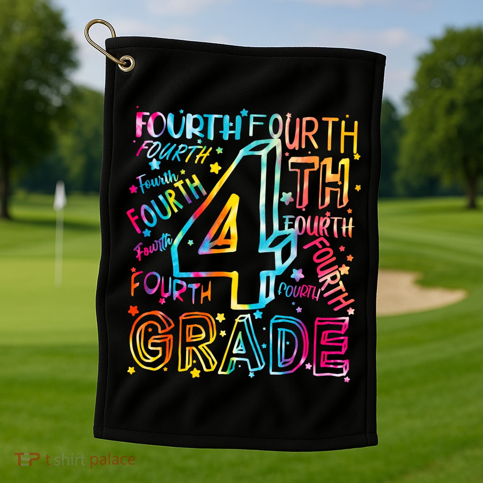 Fourth Grade 4th Grade Tie Dye Word Art Golf Towel