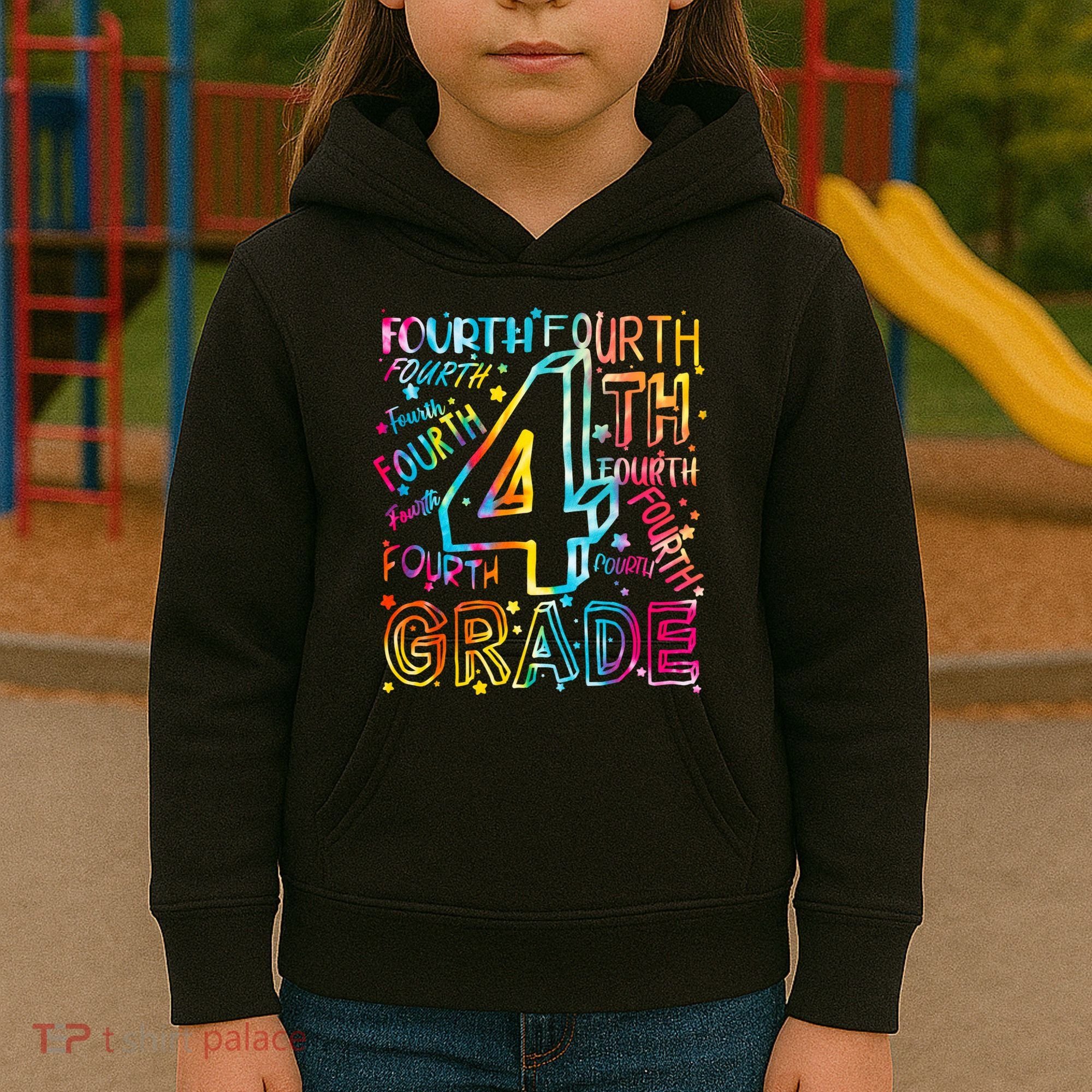 Fourth Grade 4th Grade Tie Dye Word Art Kids Hoodie