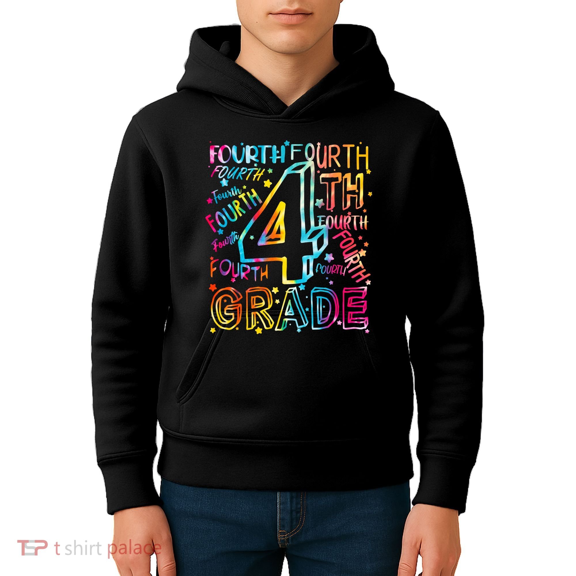 Fourth Grade 4th Grade Tie Dye Word Art Kids Hoodie