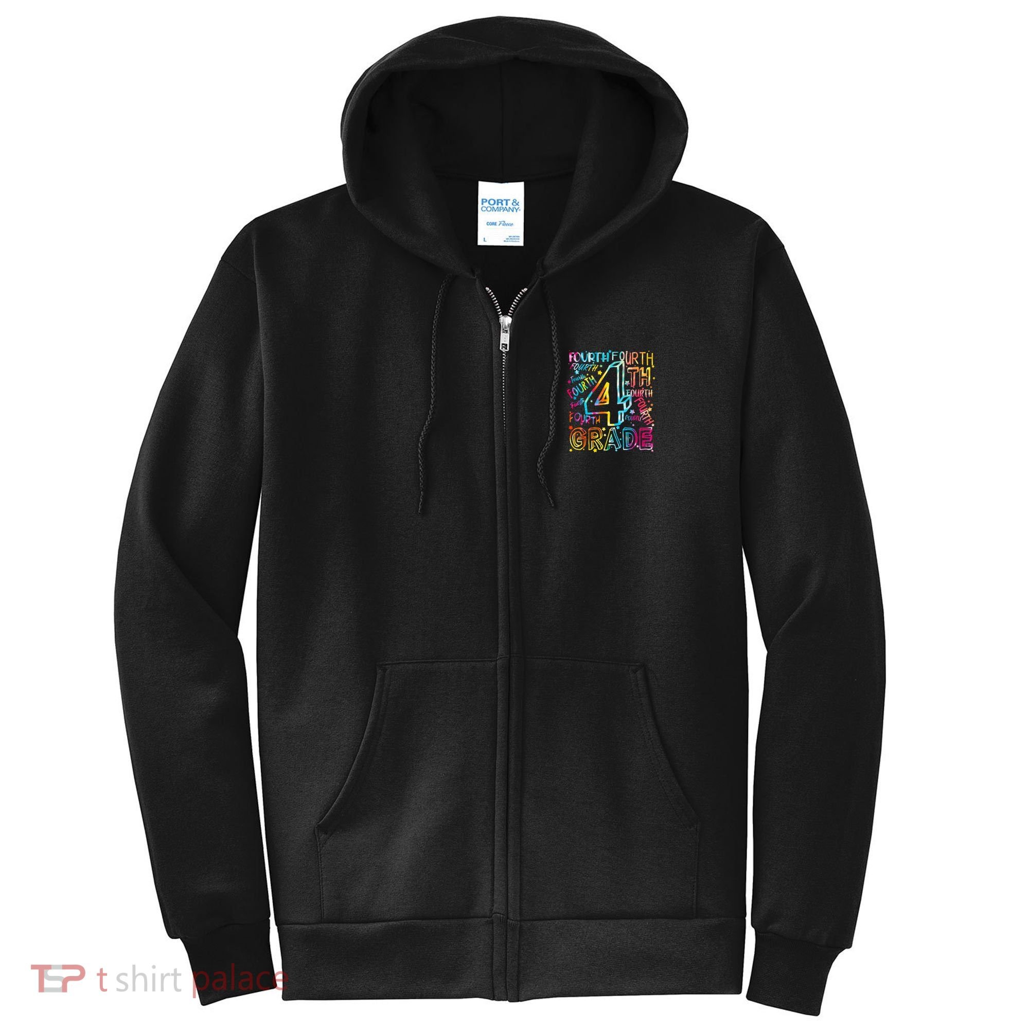 Fourth Grade 4th Grade Tie Dye Word Art Full Zip Hoodie