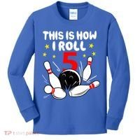 Funny Gift 5 Year Old Bowling Gift This Is How I Roll 5th Birthday Boys Gift Kids Long Sleeve Shirt thumb 0