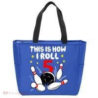 Funny Gift 5 Year Old Bowling Gift This Is How I Roll 5th Birthday Boys Gift Tote Bag thumb 0
